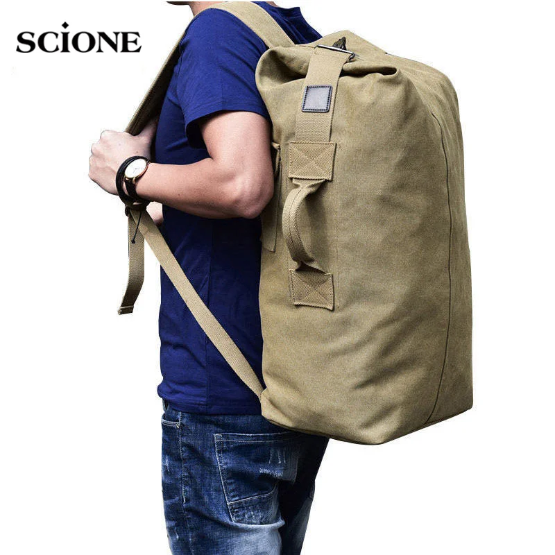 Men Outdoor Bacpkack Luggage Travel Large Bucket Bag Multifunctional Canvas Backpacks Sports Shoulder Bags XA188WA