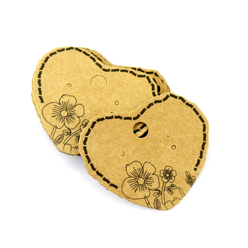 200pcs 5x4cm Brown Kraft Paper Earrings Card Jewelry Ear Studs Display Packaging Cards Heart Shape Price Label Tag Jewelry Cards