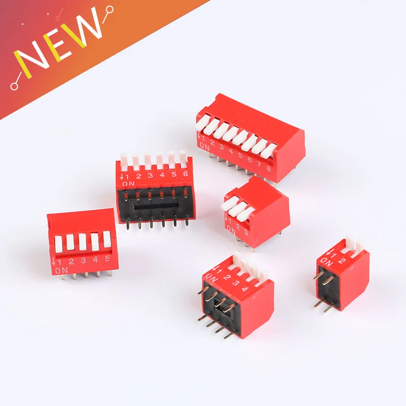 10pcs/lot Slide Type Lateral Switch Module 2 3 4 5 6 8 Bit 2.54mm Position Way DIP Red Pitch Toggle Switch Red Snap Switch