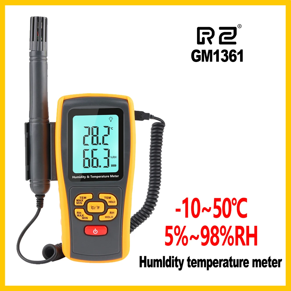 RZ GM1361 Humidity Temperature Meter with Large LCD Dual Display  Digital Hygrometer