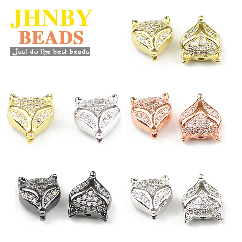 4pcs Fox Pendants Copper Spacer Micro Pave Zircon Animal Charms Loose Beads For Jewelry Bracelet Making DIY Accessories Findings