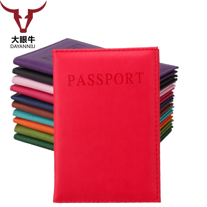 Artificial Leather Solid Candy Color Passport Holder Couple Models Women's Travel Passport Cover Man Card Holder (Custom logo)