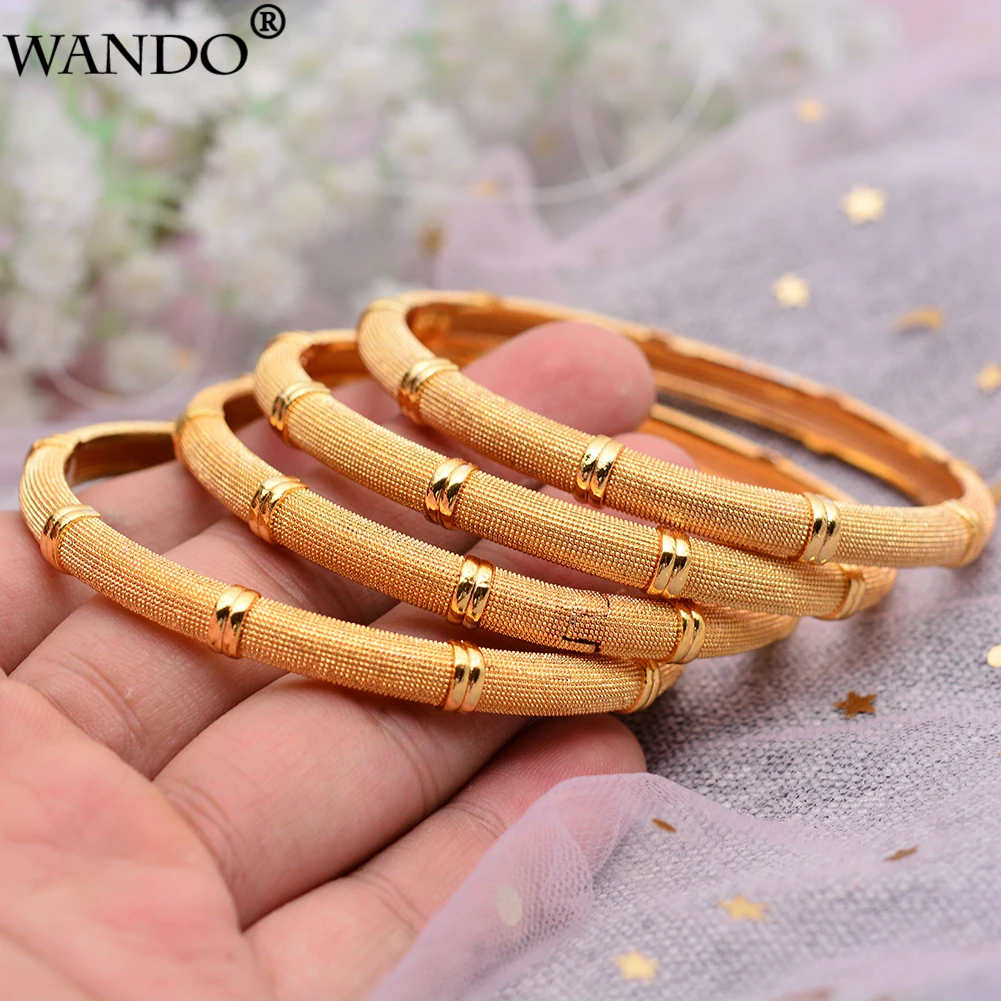 

WANDO 4Pcs New Fashion lady Luxury Gold Color Jewelry Bangles Ethiopian African Women Dubai Bracelet Party wedding Gifts