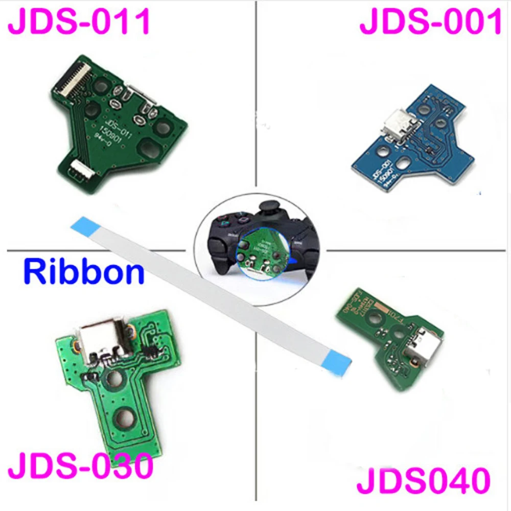 50PCS a lot  JDS-001 JDS-011 JDS-030 JDS-040 USB Charging Port Board  + 12/14 pin Ribbon Cable For PS4 Controller DualShock 4