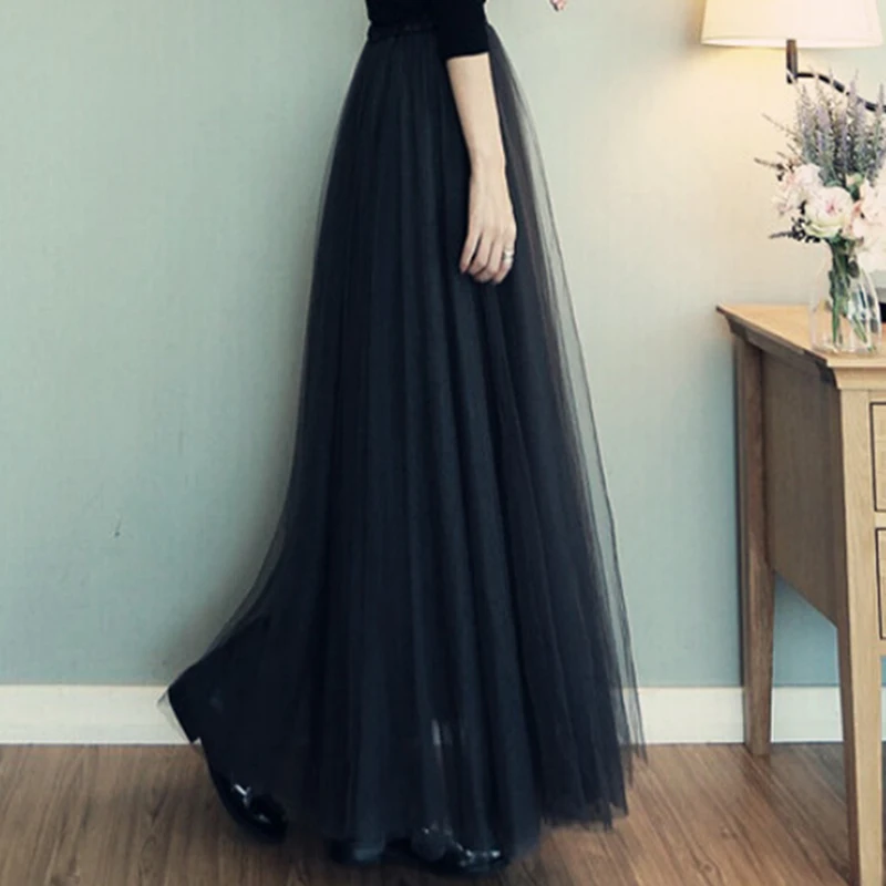 

Spring Summer Autumn Fashion Faldas Korean Style Big Swing Maxi Skirts Womens Jupe High Waist Tutu Adult Long Tulle Skirt