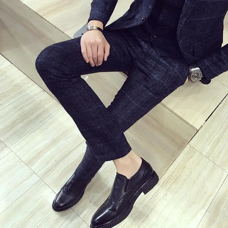 Classic Men's Plaid Trousers Large Size Slim Fit Men Business Casual Suit pants pantalon pour homme men s bussness pants