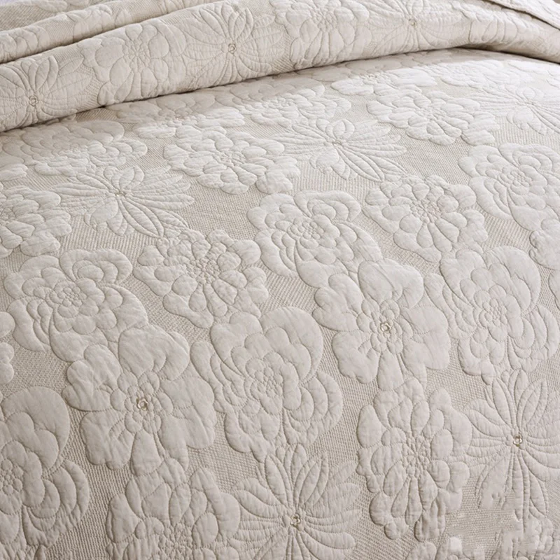 Quality Cotton Bedspread Quilt Set 3pcs Coverlet Solid Embroidered Quilts Bed Cover Pillowcase King Queen Size Plain Blanket