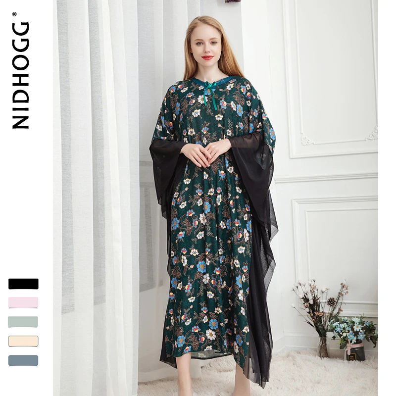 Lente Modale Vleermuis Mouw Vrouwen Nachtkleding Europa en Amerika Reizen Resort Night Gown Strand Rok Lange Nachtkledij Slapen Jurk