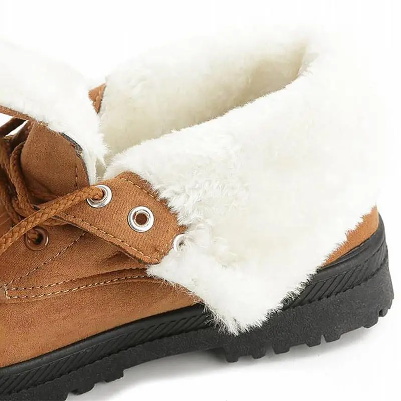 Classic Women Snow Boots Winter Boots Women Lace-Up Flat Heel Ankle Boots for Women Shoes Warm Fur Plush Shoes Woman WSH2461