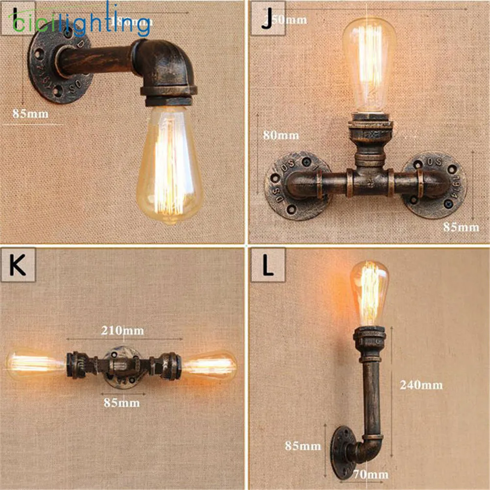 Luz de pared Industrial para Loft, lámpara Retro de tubería de agua de hierro oxidado, candelabro Vintage E27, accesorios de iluminación para el