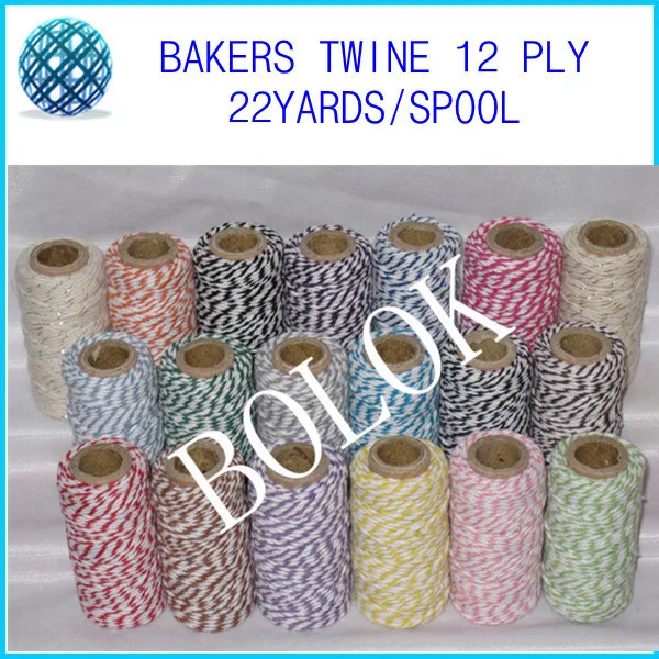 

double Bakers twine (22yard/spool) 2000pcs/lot rope cotton twisted used in gift packing 37 kind color