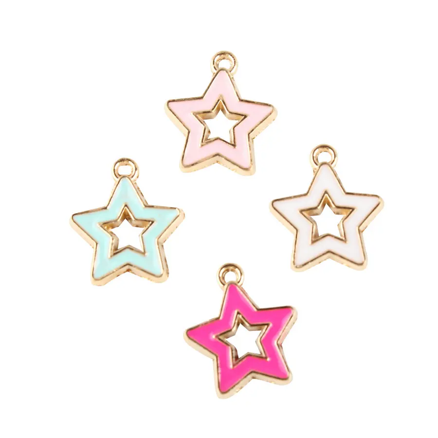 Diy Jewelry Accessories Material 100pcs 14*15mm Hallow Out Style Stars Shape Oil Drop Bracelet Necklace Earring Charms Pendants