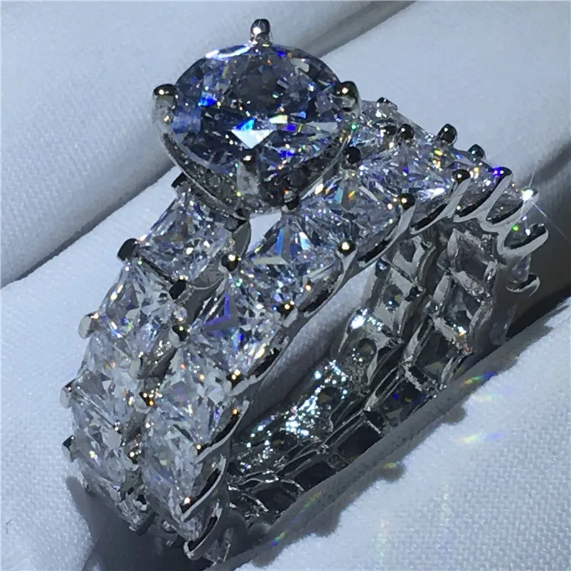 

Handmade ring Bridal sets 925 Sterling silver Princess cut Sona AAAA cz Engagement Wedding Band Rings for women Finger Jewelry