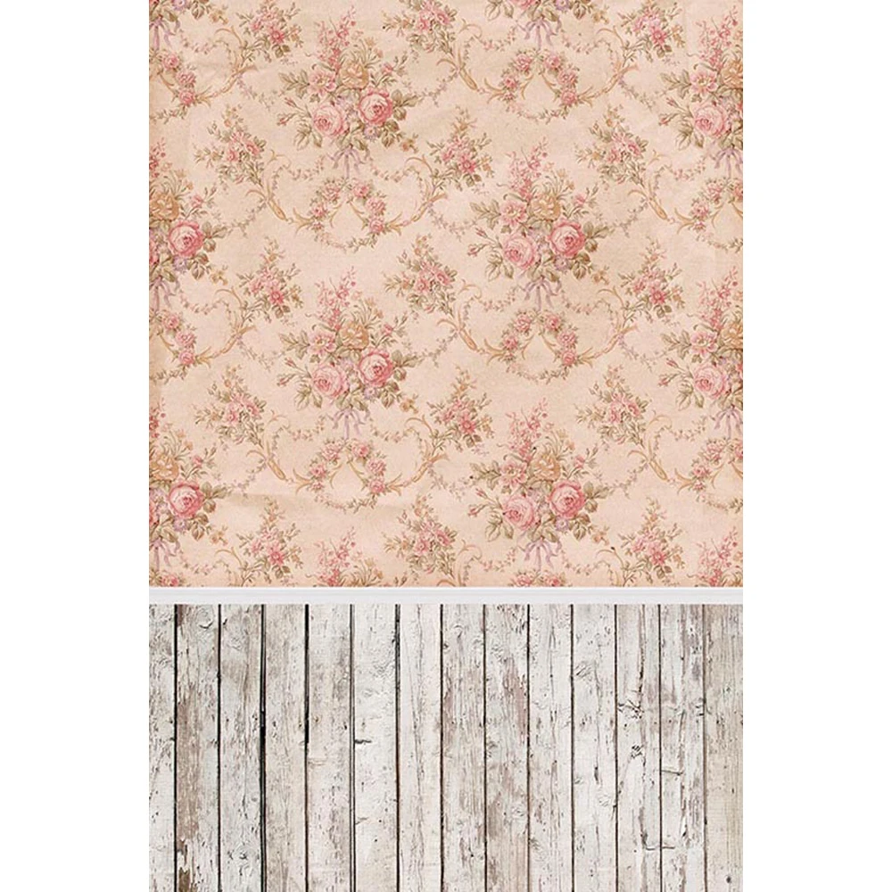 

Vintage Floral Damask Wallpaper Vinyl Photography Backdrops Printed Pink Flowers Newborn Baby Kids Photo Background Wood Floor