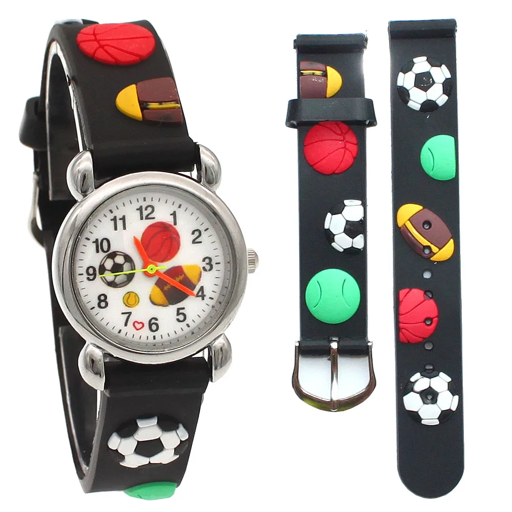 Neue 3D Cartoon Bälle Muster 3D Gummi Riemen Kinder Uhr Mode Kinder Quarz Armbanduhr für Jungen Studenten 2018 Cartoon Sport