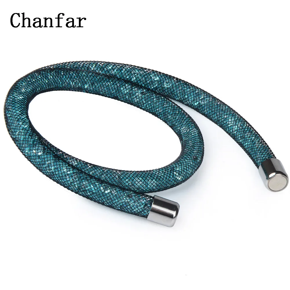 Chanfar 16 Colors Lovely Crystal Mesh Bracelet of Crystal Jewelry Tube Magnetic Clasp Double Bracelet Jewelry For Women Men Girl