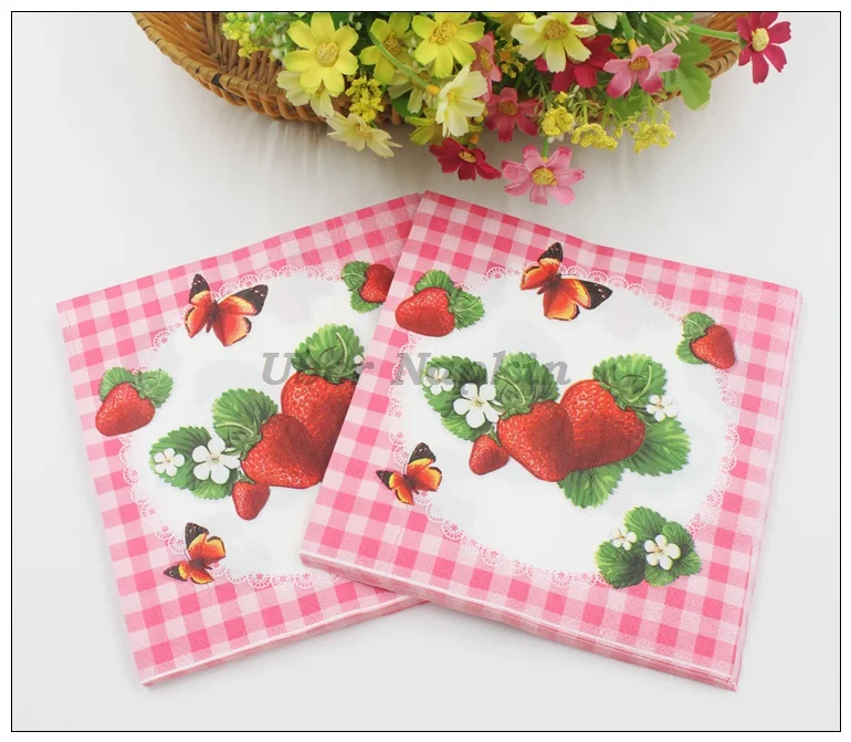 [RainLoong] strawberry Paper Napkins Festive & Party Supplies  Tissue Dinner Serviette Guardanapo 33cm*33cm 1 pack (20pcs/pack)