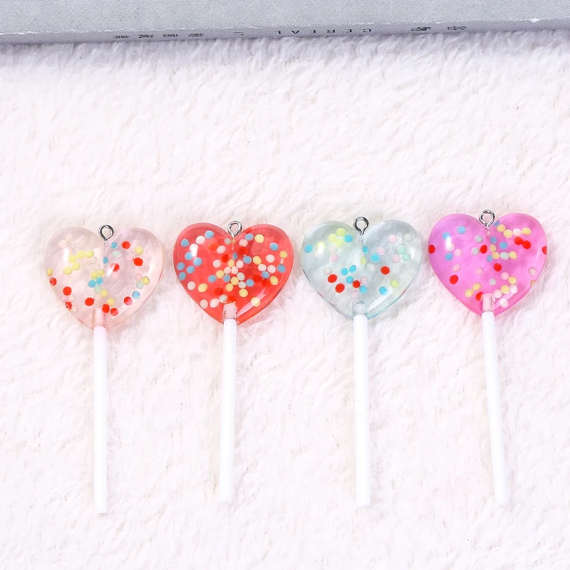 8Pcs  71*25mm  Multicolor Lollipop Charms Flatback Glitter Resin Candy Cabochons for Pendant  Necklace Earrings Diy Making