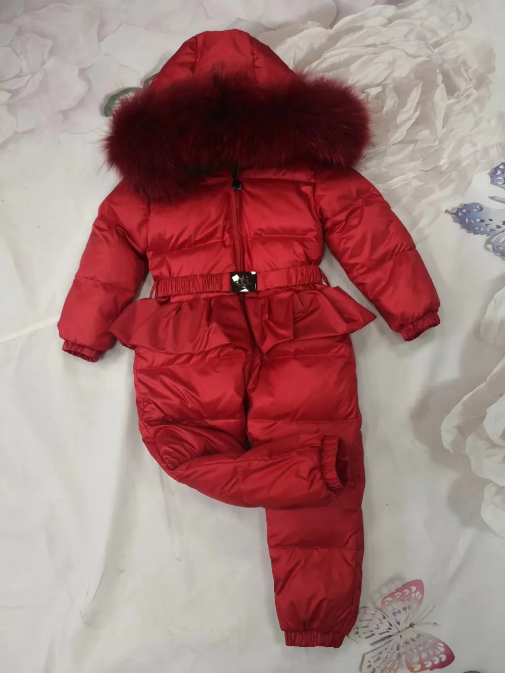 2021 Winter down jacket Baby duck down suit outerwear Fur Hooded children's Snowsuit down coats Child jumpsuit romper ski suit