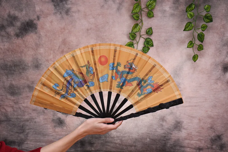 Grand éventail pliable en plastique noir pour hommes, nouvelle collection d'été 2021, grand éventail Dragon, cadeau