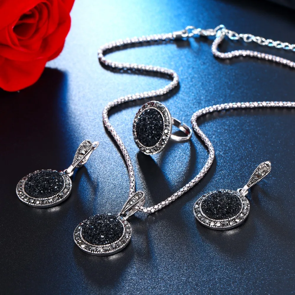 FNIO charm crystal jewelry set pendant round necklace earrings fashion Bijoux party jewelry new gift 2018