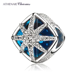 925 Sterling Silver Glacial Beauty Charms Blue Crystals & CZ Snowflake Pendants Fit Bracelet Beads Jewelry for Christmas Day