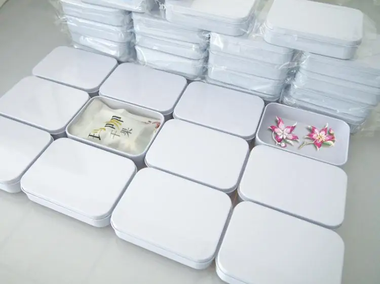 Free Shipping 110X80X25mm Rectangle white tea tin box mint pill candy jewelry storage box SN1089