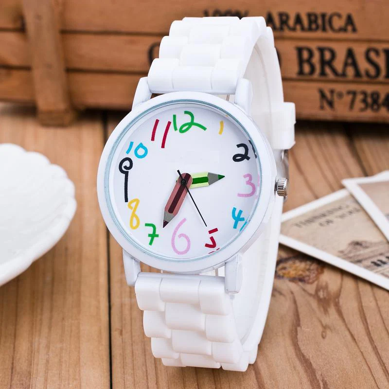 Nouvelles montres en Silicone pour enfants, montre-bracelet à Quartz avec pointeur crayon pour écoliers, cadeau