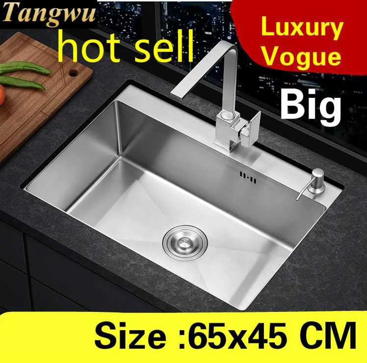 

Free shipping Apartment vogue wash vegetables kitchen manual sink single trough 304 stainless steel hot sell big 65x45 CM