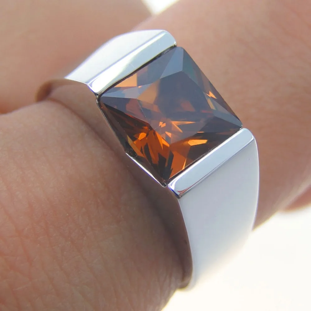 100% 925 Sterling Silver Men Ring Genuine Smoky Quartz Ring Wedding Jewelry Engagement Rings Men and Women Size 5/6/7/8/9/10/11