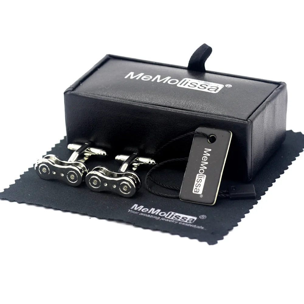 MeMolissa Display Box Cufflinks Classic Solid Silver Color Shirt Cufflinks for Mens Bike Chain Cufflink Box Set