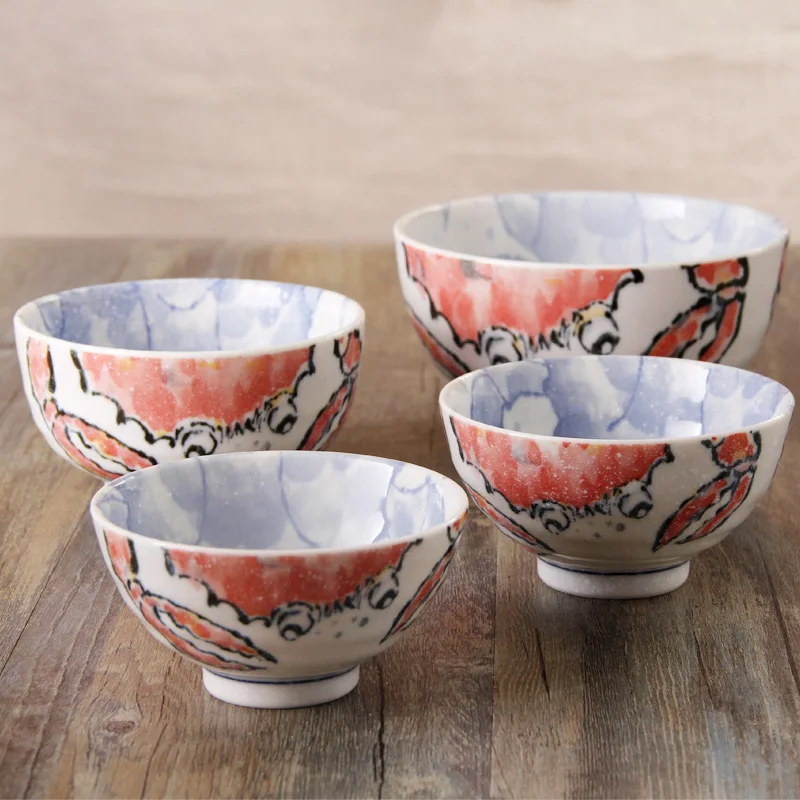 4.5 Inch Made In Japan Cute Creative Ceramic Bowls Rice Noodles Food Container Snow Glaze Crab Printed Under Glazed Bowl Cutlery