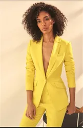 Delle Donne di Colore Giallo Notch Bavero Della Giacca + Pantaloni Delle Donne di Affari Si Adatta Alle Donne Pantsuit Ufficio Stile Uniforme Femminile Pantaloni Abito Fatto su Misura