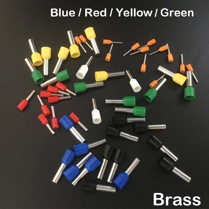 E16-12 E16-18 Blue Yellow Red Green Brass Pin Insulated Sleeve Cold Press Connector Ferrule Cord End Crimp Terminal