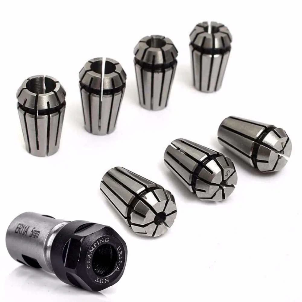 7pcs High Carbon Steel ER11 Spring Collet 1/2/3/4/5/6/7mm with 5mm ER11A Extension Rod Motor Shaft Holder