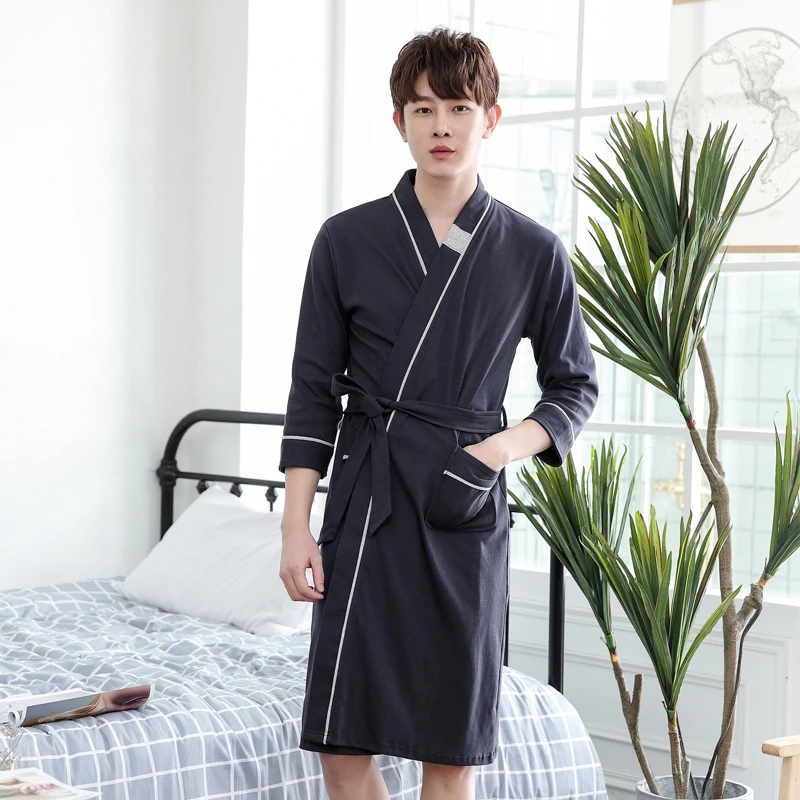 Men's Robe 100% cotton Bathrobe kimono sleepwear Kimono nightgown long-sleeve bathrobes long design Bride Bridal Wedding robe