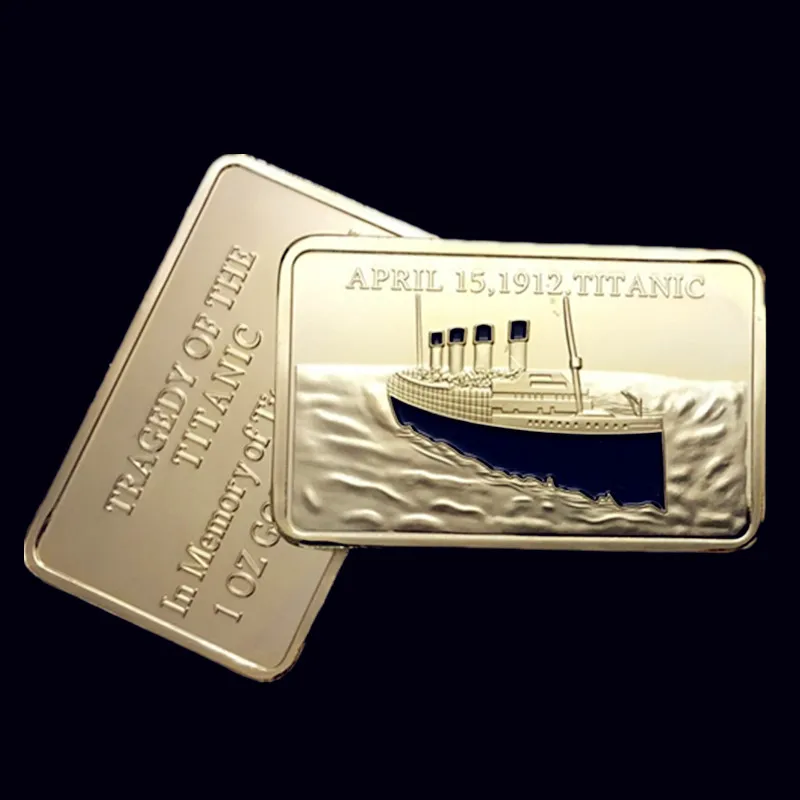 Titanic Ship Yage Memory Badge, Jack and Rose, 24K Real Gold Plated, 50 mm x 28mm, Bullion Bar, Commemorative Decoration Coin