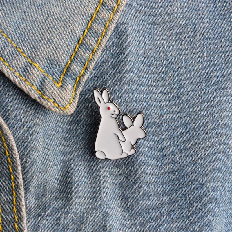Creative Cartoon Black White Rabbit Enamel Pins Cute Couple Animal Alloy Brooch Badges Trendy Fun Lapel Jewelry Gift For Friends