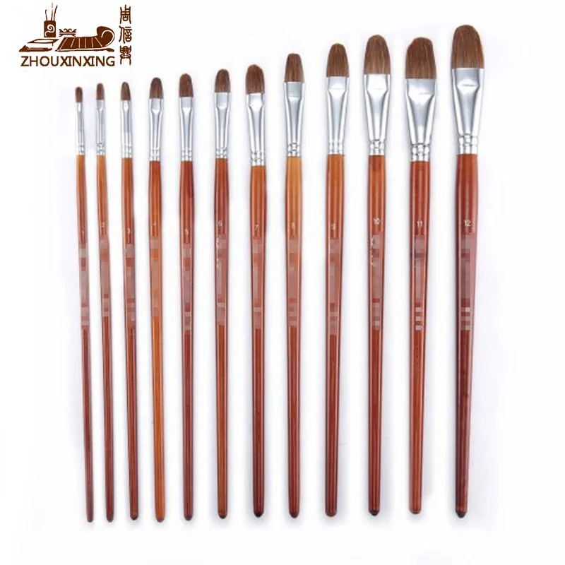 Zhouxinxing Round head weasel brush 6 pcs wood handle oil paint pen watercolor gouache pen art teaching brush painting supplies