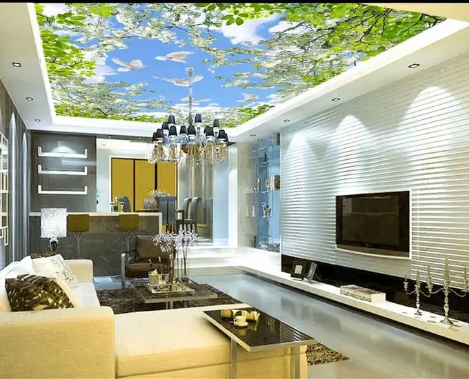 

Custom 3d photo wallpaper Flower blue sky dove ceiling d wallpaper living room Home Decoration ceiling