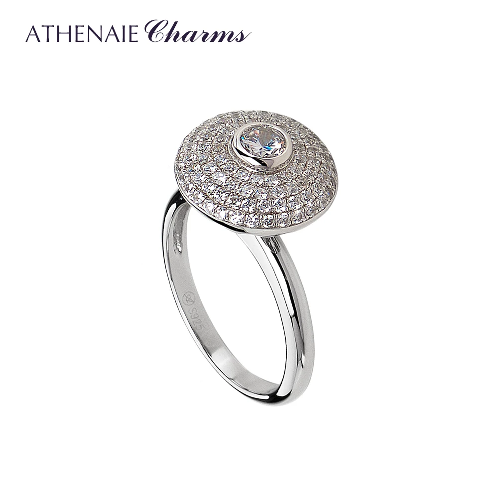 

ATHENAIE 925 Sterling Silver Rings Radiant Elegance Clear CZ Finger Round Ring Female For Women Jewelry Gifts