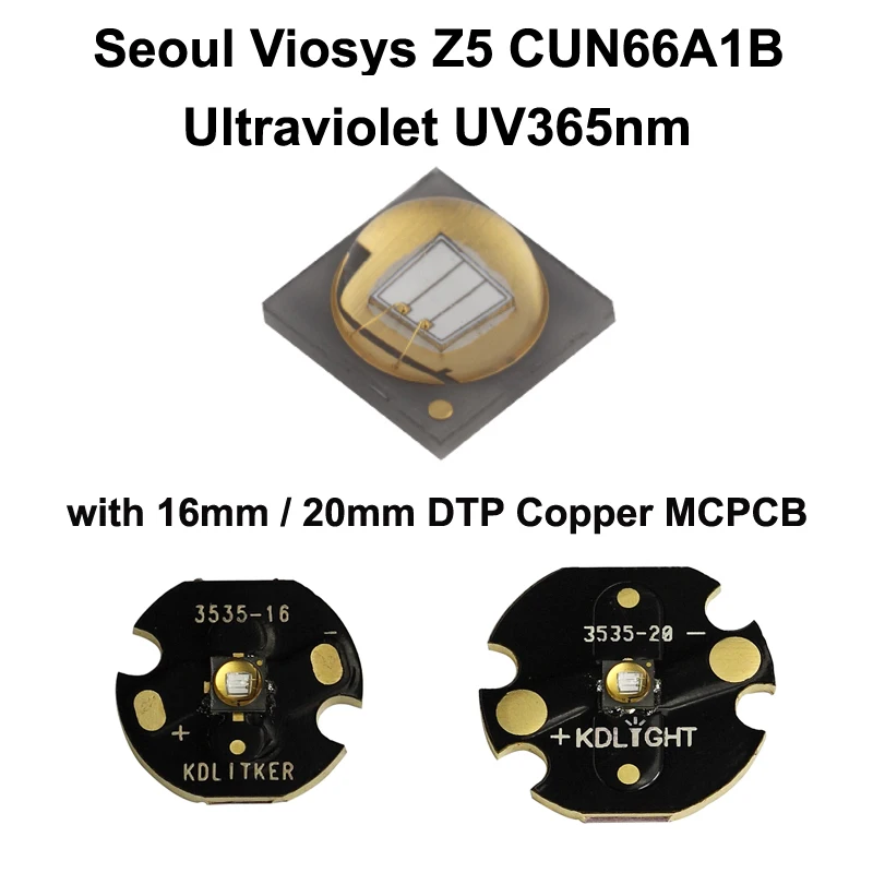 Seoul Viosys UV 365nm Z5 Series CUN66A1B Ultraviolet UV LED Emitter With KDLITKER DTP Copper MCPCB - 1 pc