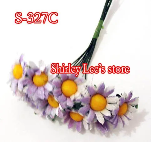 Wholesale--144 BUNCHES=1440 Pretty Two-Tone Fabric Daisy Bunch IN Purple And White,Favour Box Decoration  * FREE SHIPPING BY EMS