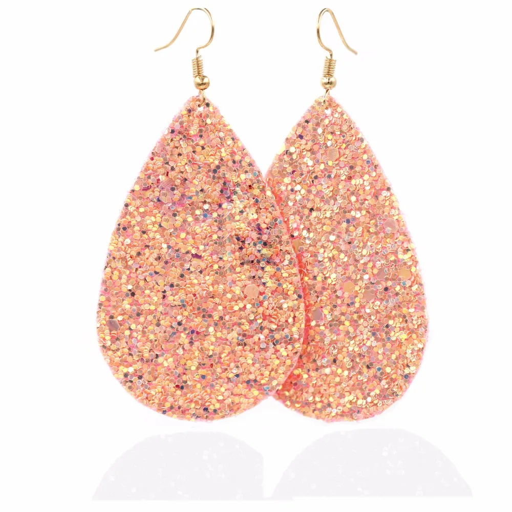 2024 New simple water drop Teardrop Genuine PU Leather Glitter Earrings for Women