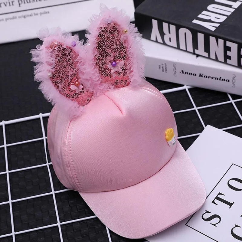 Doitbest Korea Children Hip Hop Baseball Cap Summer Sequined rabbit ears Sun Hat Cartoon Boys Girls snapback Caps