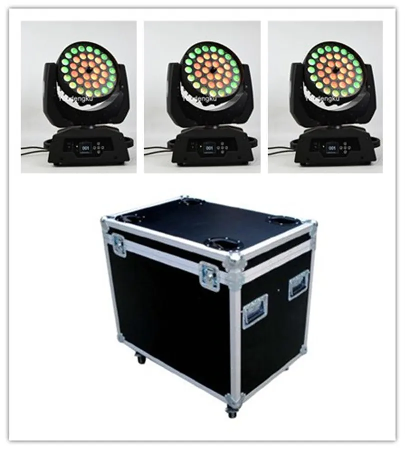 

4 pieces Zoom pro dmx stage moving head wash led light 36x18w 6 in 1 rgbwa uv zoom led moving head with flight case