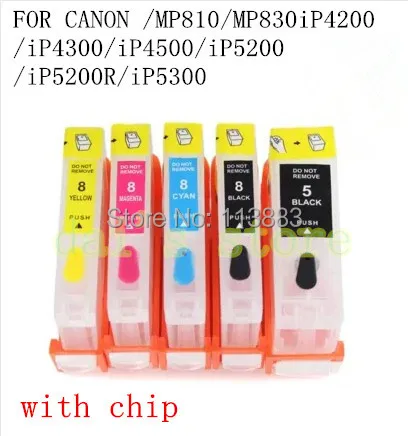 PGI-5 CLI-8 refillable ink cartridge for canon PIXMA MP810/MP830 iP4200/iP4300/iP4500/iP5200/iP5200R/iP5300 auto reset chip