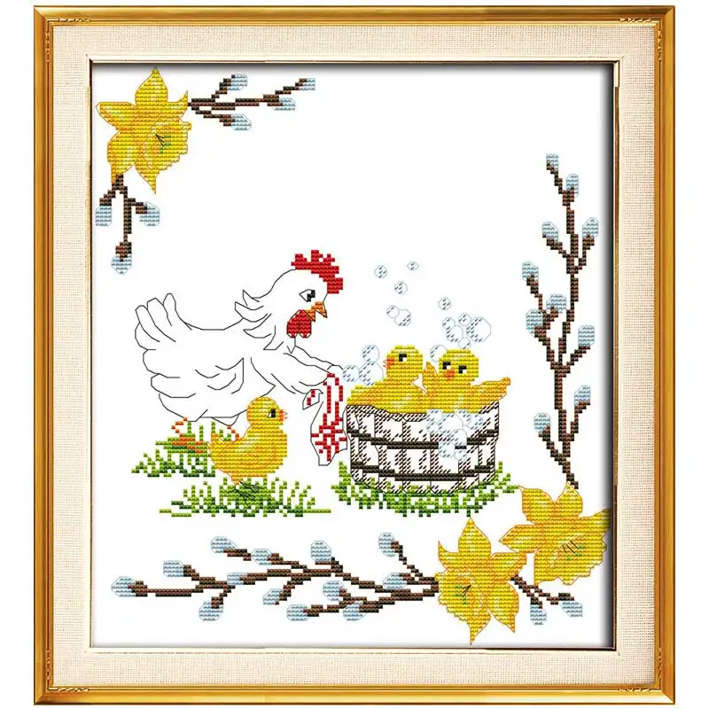 The Chicken to Take A Bath Patterns Counted Cross Stitch Set 11CT 14CT 16CT Stamped DMC Cross-stitch Kit Embroidery Needlework