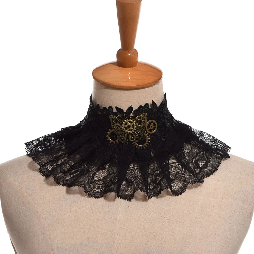 Steampunk False Collar Necklace Women Gothic Punk Lady Vintage Butterfly Gear Lace Collars