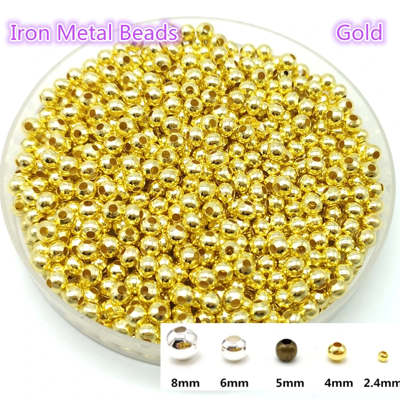 Five Sizes Gold Color Iron Metal Beads Jewelry Findings Diy  Smooth Ball Spacer  For  Making